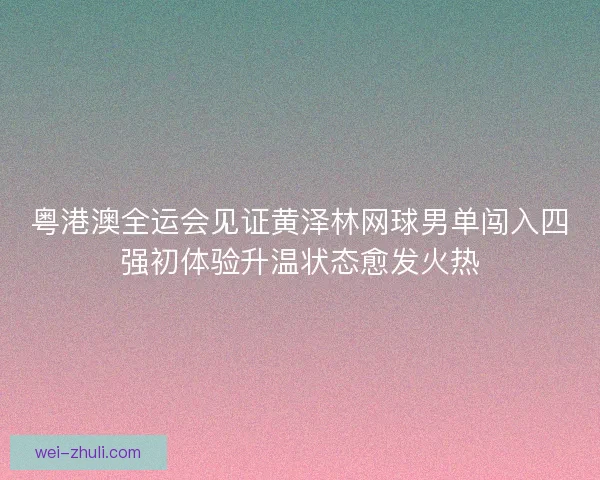粤港澳全运会见证黄泽林网球男单闯入四强初体验升温状态愈发火热
